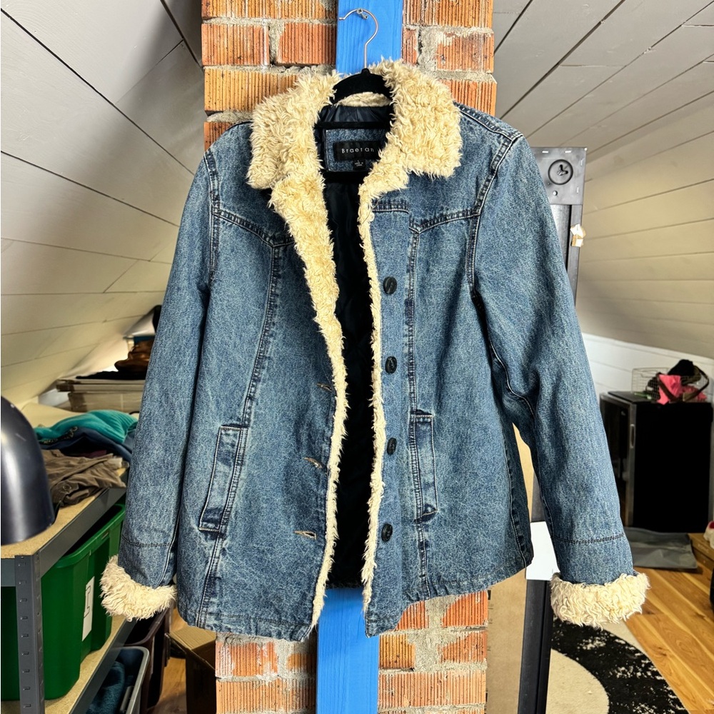 Vintage Braetan Denim Jacket with Faux Fur Trim